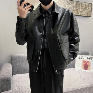 2025春秋季男士机车皮衣潮牌皮夹克外套翻领潮牌痞帅AP906-p88图片