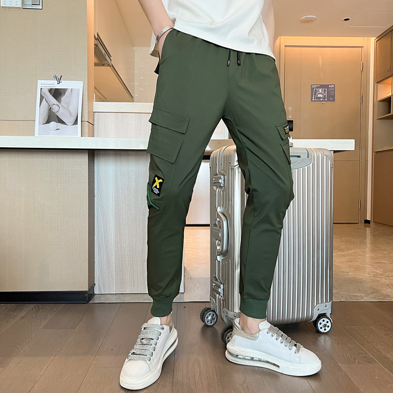 长春夏裤子束脚裤裤子绿色潮流2022工装裤帅气运动男潮牌学生P55图片
