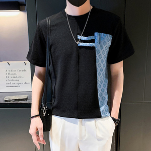 夏季男士衬衫男装短袖半袖潮流个性痞帅高级感男装潮牌拼接P48图片
