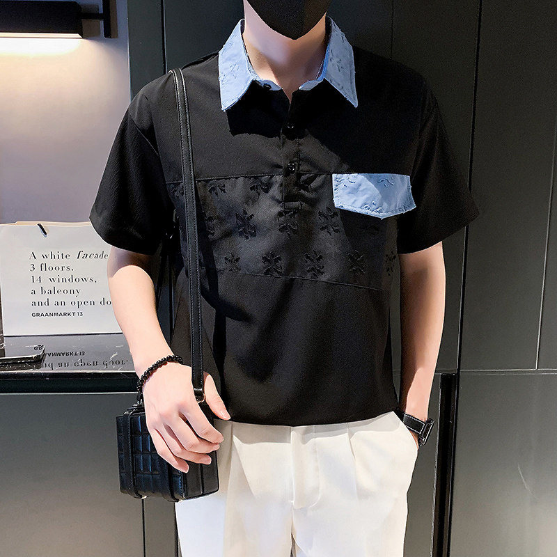 夏季男士t恤男装短袖修身半袖翻领潮流体恤polo衫高级感痞帅P48,男装T恤,电商A270