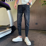 2025夏季男士牛仔裤修身弹力小脚裤黑色痞帅长裤高级感P50，男装牛仔裤，电商A270