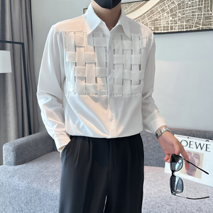 2025秋季新款衬衫长袖纯色雅痞帅潮牌衬衣男AC265-p48白色图片