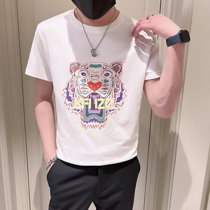 夏季薄款2022半袖衣服印花圆领上韩版t恤短袖潮牌圆领男装p28图片