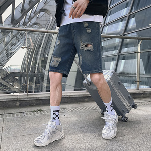 2025男夏季短裤韩版潮流牛仔裤五分裤破洞浅色5分裤网红NZ23-p40图片