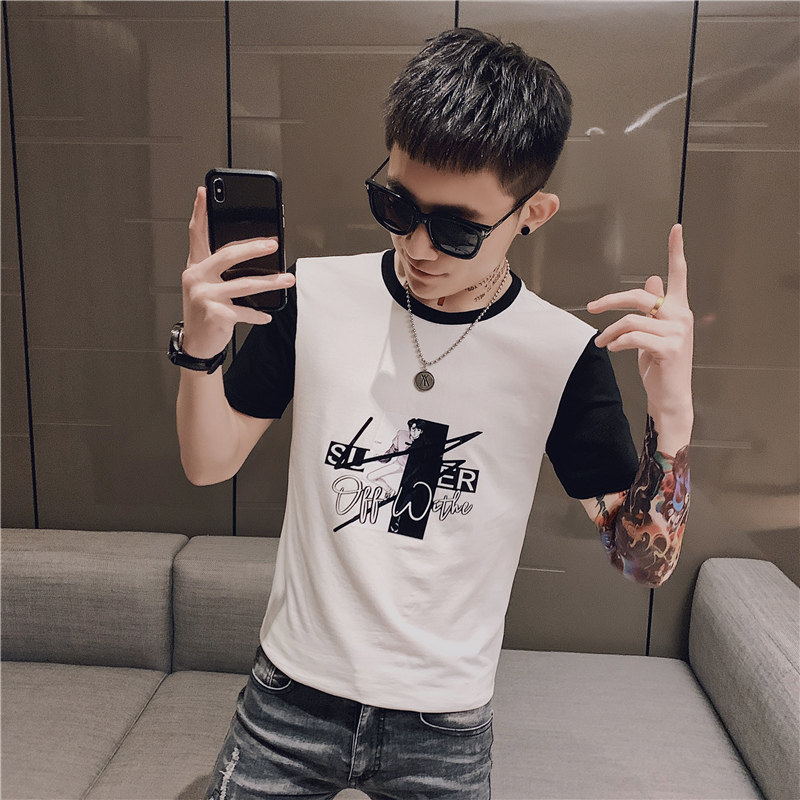 短袖男潮牌潮流上衣服韩版修身潮牌时尚个性小衫精神小伙帅气P38,男装T恤,电商A270