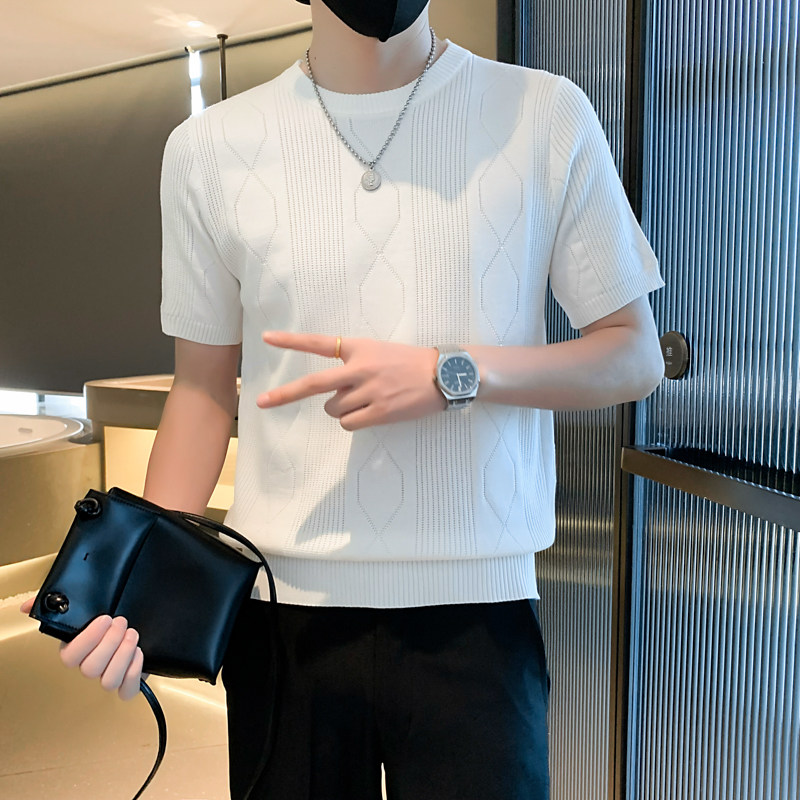春夏装t恤上衣短袖修身针织针织纯色体恤男针织衫半袖P48,男装T恤,电商A270