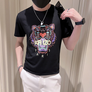 夏季薄款2022半袖衣服印花圆领上韩版t恤短袖潮牌圆领男装p28图片