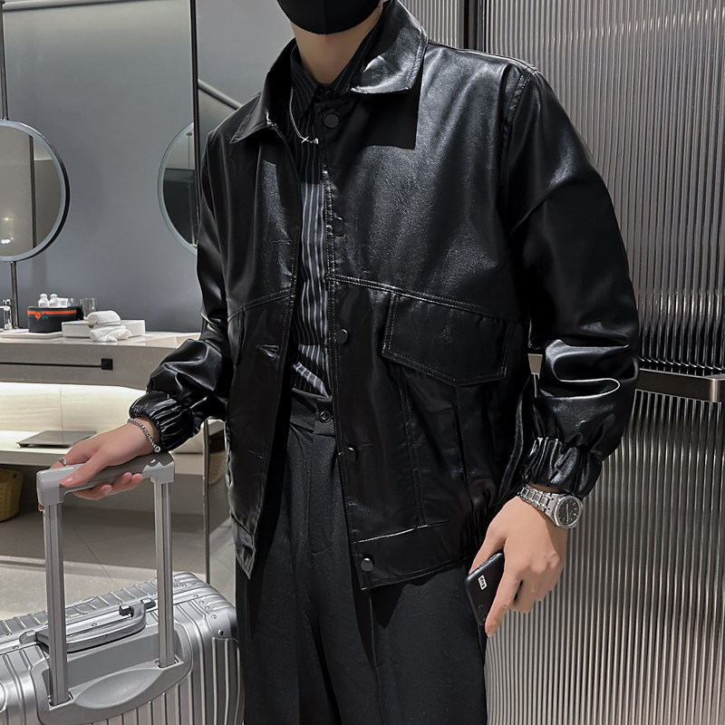 翻领皮衣男潮牌美式暗黑痞帅皮夹克2025春秋季新款外套-AP916-p88,男装夹克,电商A270