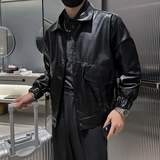 翻领皮衣男潮牌美式暗黑痞帅皮夹克2025春秋季新款外套-AP916-p88，男装夹克，电商A270