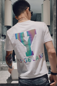 字母印花短袖T恤男韩版修身潮流精神小伙半袖网红抖音同款衣服P38图片