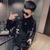 2025秋冬季男修身皮夹克翻领外套冬季潮流皮衣服潮牌印花机车P115，男装夹克，电商A270