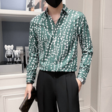 2025秋季男士长袖衬衫韩版修身发型师痞帅工作服绿色P55，男装衬衫，电商A270