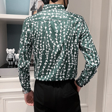 2025秋季男士长袖衬衫韩版修身发型师痞帅工作服绿色P55，男装衬衫，电商A270