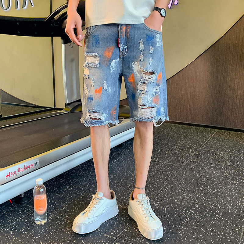 夏季男士短裤五分裤中裤宽松直筒牛仔破洞薄款2025夏季NZ201-P48,男装牛仔裤,电商A270