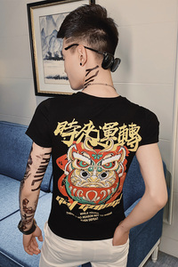 2025夏季男短袖t恤半袖潮流体恤修身网红衣服潮牌百搭黑AT26-P35图片