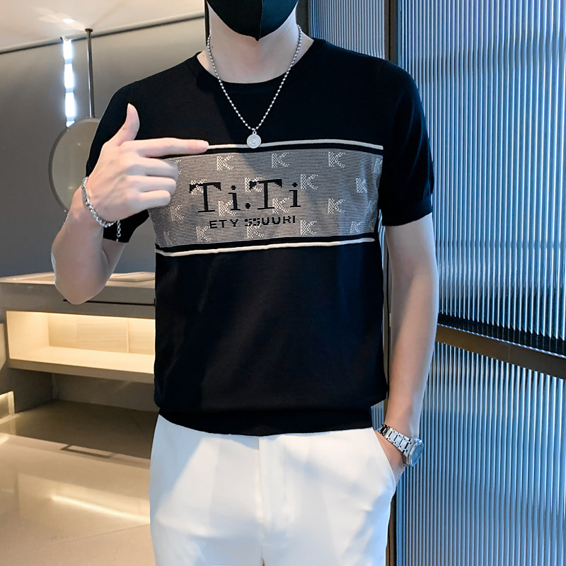 夏季男士t恤男装潮流圆领体恤2023痞帅短袖针织衫AT345-P48,男装T恤,电商A270