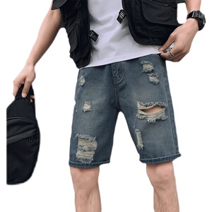 2025男夏季短裤韩版潮流牛仔裤五分裤破洞浅色5分裤网红NZ23-p40图片