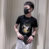 圆领T男装套头夏季打底时尚潮牌修身短袖薄钻半袖烫体恤p28，男装T恤，电商A270