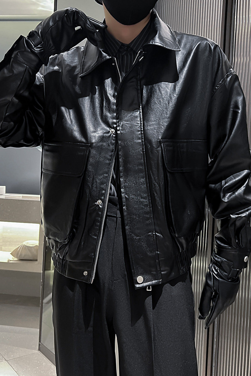2025春秋季雅痞男士机车皮衣潮牌皮夹克外套翻领潮牌痞帅AP906-p8,男装夹克,电商A270