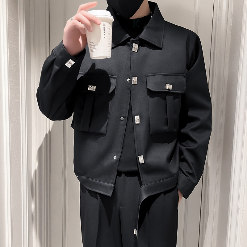 2025男士夹克潮牌痞帅新款外套黑色高级感发型师男装P88图片