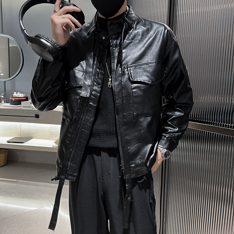 2025男士皮夹克潮牌痞帅工装皮衣外套精神小伙休闲P88,男装夹克,电商A270
