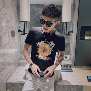 夏季短袖T恤衫男士修身印花潮流衣服潮牌时尚个性菊花精神小伙P38图片