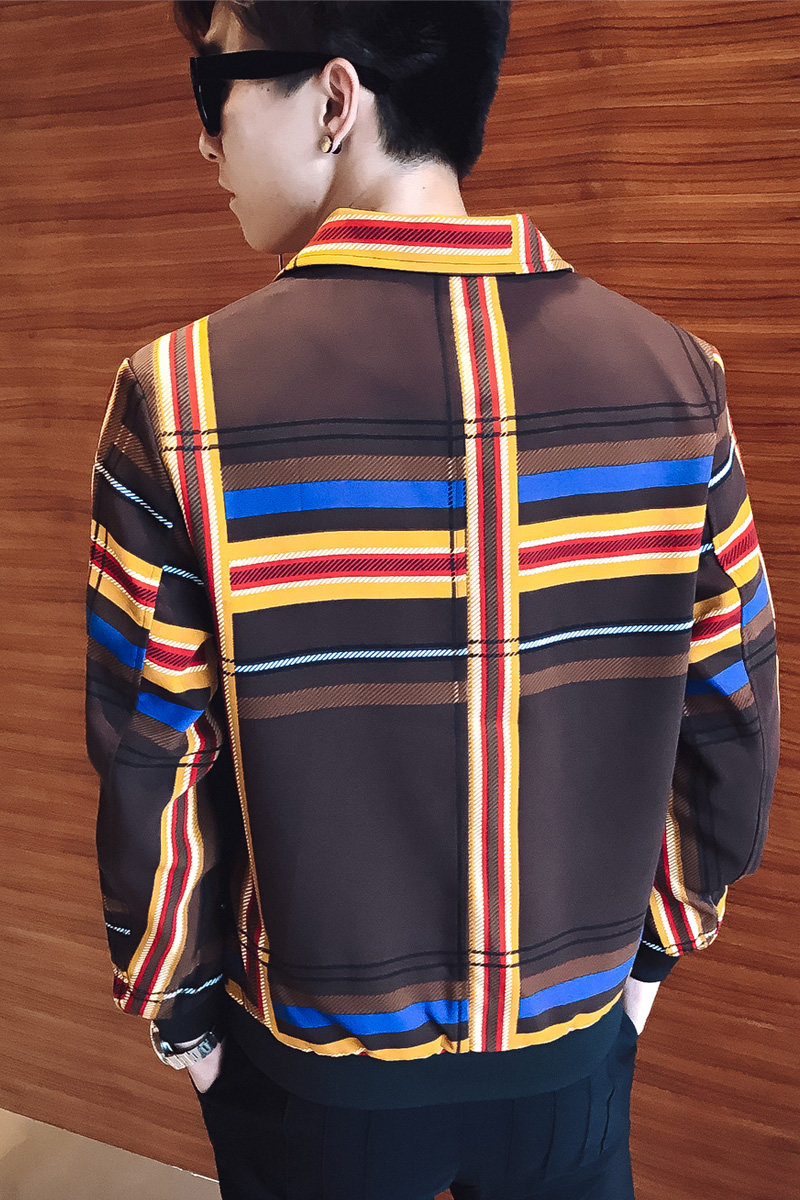2025秋季夹克韩版修身个性社会精神小伙外套潮男网红痞帅格子P110,男装夹克,电商A270