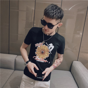夏季短袖T恤男修身印花潮流衣服潮牌时尚社会小伙菊花精神小伙P38图片