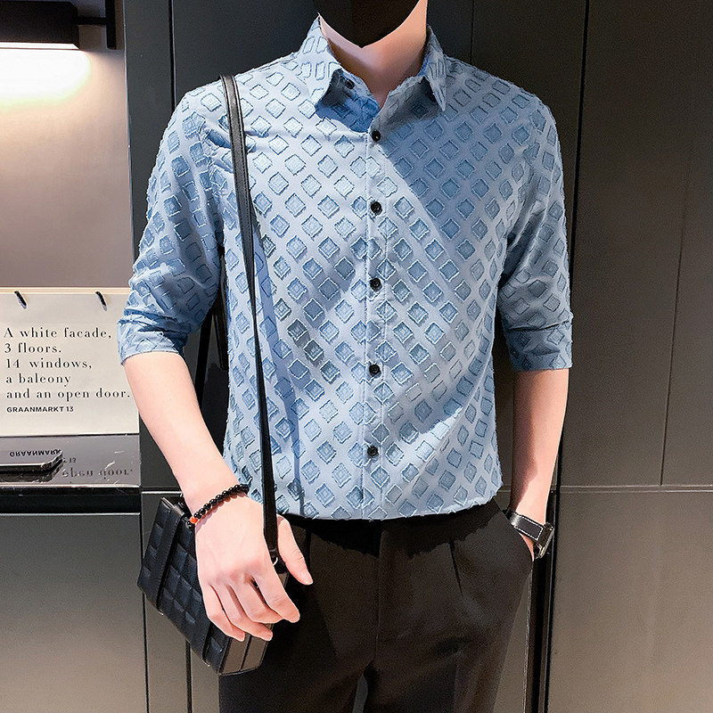 夏季男士衬衫衬衣上衣中袖潮流休闲帅气痞帅高级感发型师P58,男装衬衫,电商A270