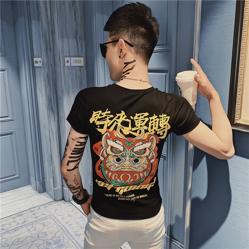 2025夏季男短袖t恤半袖潮流印花修身网红衣服潮牌百搭红AT26-P35,男装T恤,电商A270