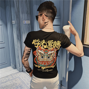 2025夏季男短袖t恤半袖潮流印花修身网红衣服潮牌百搭红AT26-P35图片