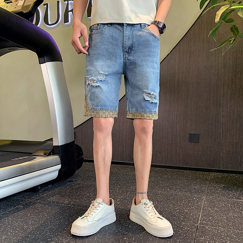 2025夏季男士短裤五分裤裤子牛仔潮流破洞薄款拼接潮牌NZ235-P45,男装牛仔裤,电商A270