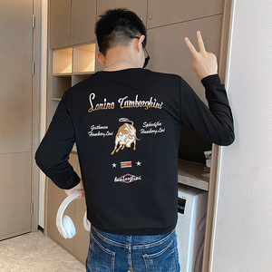 卫衣男春秋款长袖t恤上衣秋季金牛刺绣潮牌痞帅精神小伙炸街P55图片