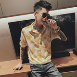 韩版宽松衣服夏季薄款潮流七分袖衬衣精神小伙短袖花衬衫帅气P40，男装T恤，电商A270