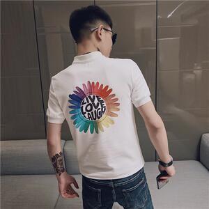 2025夏季新品男有领T恤翻领短袖POLO衫潮流印花精神小伙半截袖P48图片