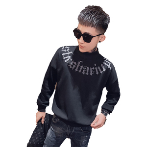 秋季男士套头卫衣个性长袖加绒加厚打底衫高领潮牌上衣服冬季P65图片