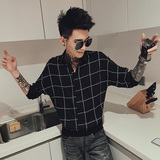夏季短袖格子衬衫宽松潮牌五分袖韩版衬衣男精神小伙寸衫潮流P40，男装T恤，电商A270