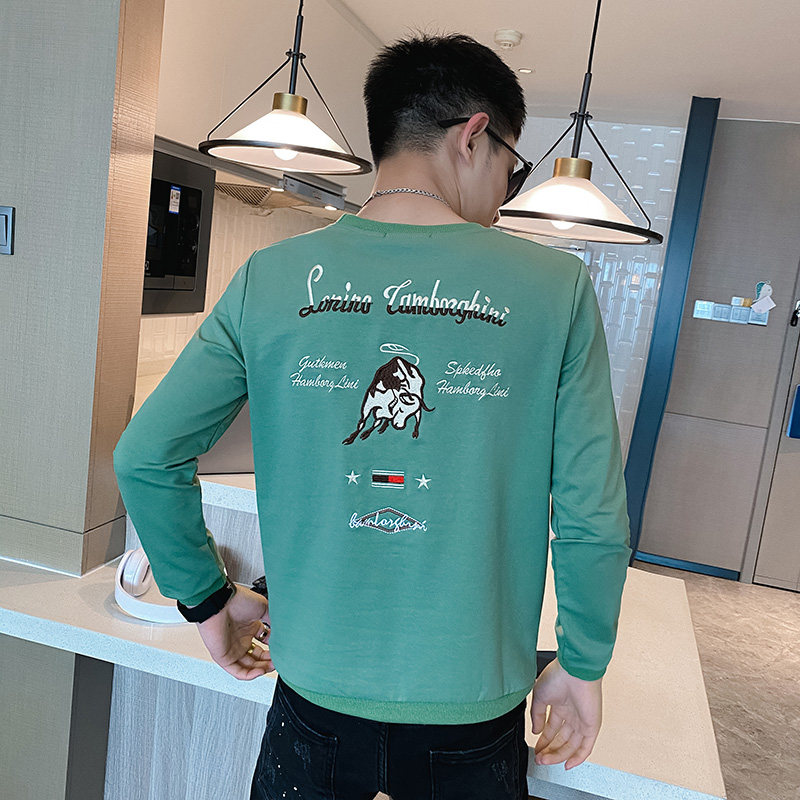 卫衣男春秋款长袖t恤上衣秋季金牛刺绣潮牌痞帅精神小伙炸街P55,男装T恤,电商A270