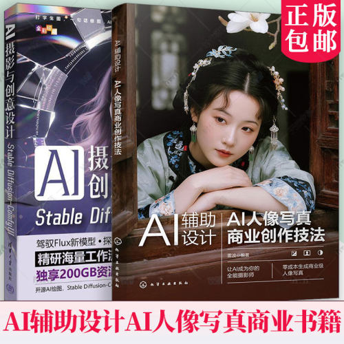 AI人像摄影书籍】AI辅助设计 AI人像写真商业创作技法+AI摄影与创意设计 Stable Diffusion-ComfyUI人像写真制作技巧WebUI操作教程