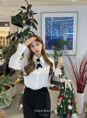 LEMAN ROUGE Camille珍珠领结尖领白色衬衫