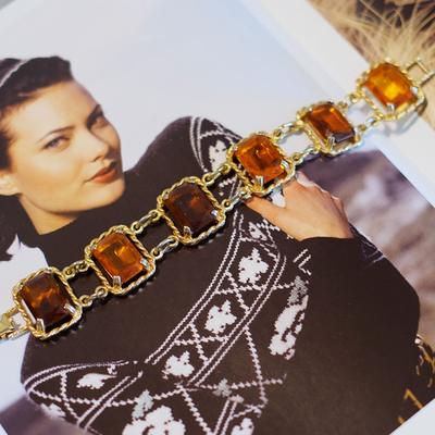 vintage toccata Sarah coventry 方块 立体 琥珀色 手链