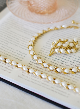 艺伎的胭脂 vintage trifari 翠法丽 白色 项链 手链 胸针 套装