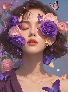 【美好生活】花非花小众房间紫色ins系粉花美女自粘贴画