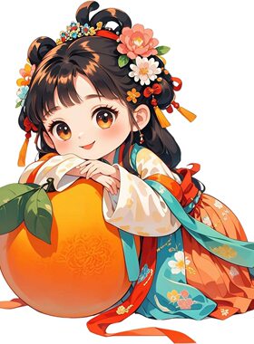心想事成前橙似锦可爱古风女孩自粘贴纸车身装饰贴画墙上冰箱贴画