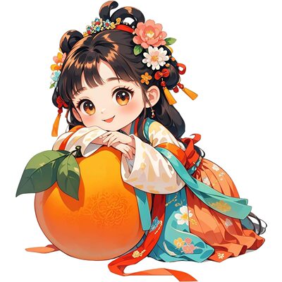 心想事成前橙似锦可爱古风女孩自粘贴纸车身装饰贴画墙上冰箱贴画