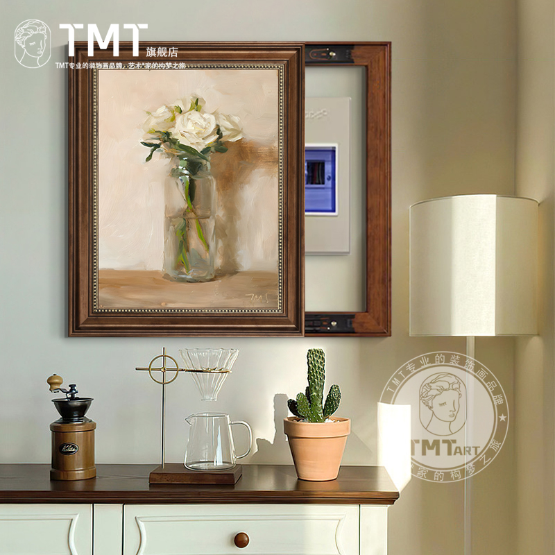 法式电表箱装饰画画竖版配电箱电闸盒挂画画推拉液压美式开关遮挡