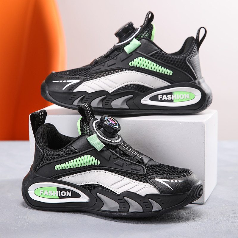 小黄鸭儿童单网男童bad2026新春夏透气网眼中大童皮面防水运动鞋