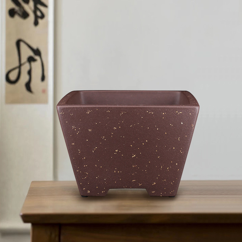 高档精品中小号朱永南手工铺砂罗汉松文竹云竹高四方斗升方紫砂盆