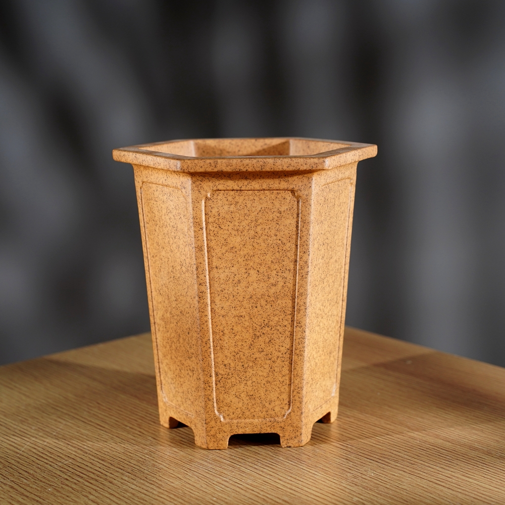 宽口飘口段泥柴烧六方紫砂兰花盆