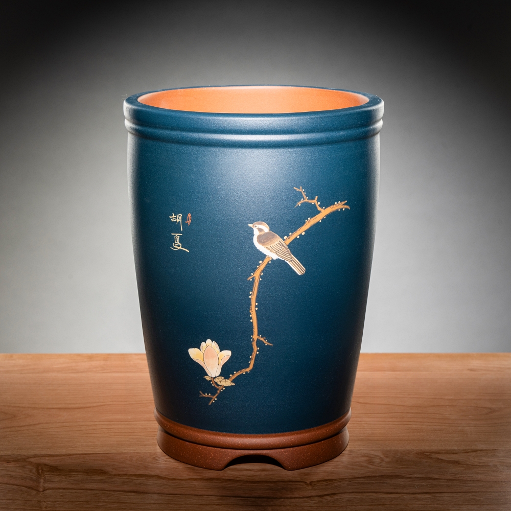 全手工兰花盆胡鹏泥绘原矿紫砂盆